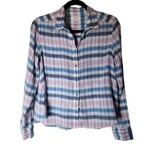 Lou and Grey Womens Sz XS Blue White Pink Plaid Long Sleeve Button Up Shirt Top